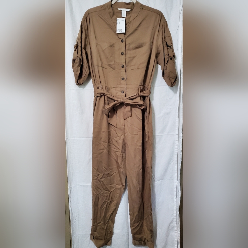 H&M Brown Button-Up Jumpsuit